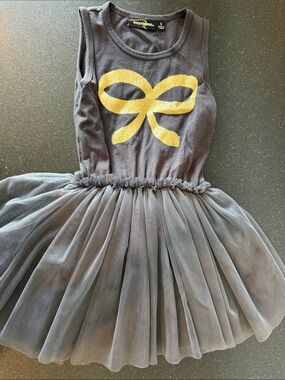 Tulle Dress with Gold Accent  Bow